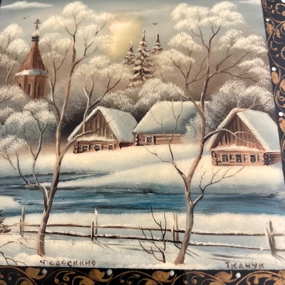 Rare Vtg USSR Russian FEDOSKINO Hand Painted Lacquer Wooden Box Signed by Artist - Picture 6 of 9